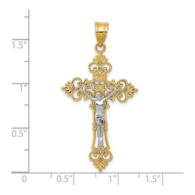 10K Two-Tone Gold Lacey INRI Crucifix Pendant – view 4