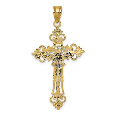 10K Two-Tone Gold Lacey INRI Crucifix Pendant – view 5