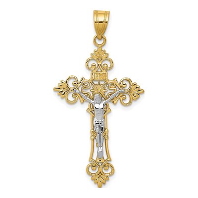 10K Two-Tone Gold Lacey INRI Crucifix Pendant