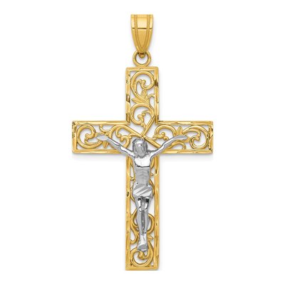 10K Two-Tone Gold Filigree Crucifix Pendant