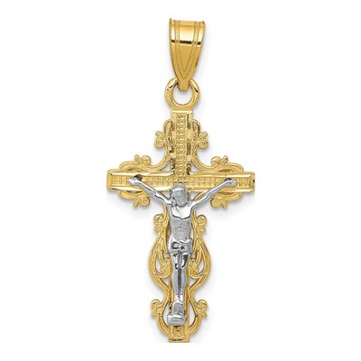 10K Two-Tone Gold Filigree Crucifix Pendant