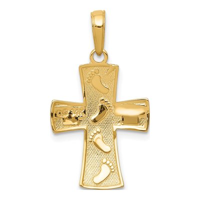 10K Yellow Gold Footprints Cross Pendant – view 5