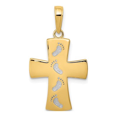 10K Yellow Gold Footprints Cross Pendant
