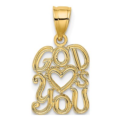 10K Yellow Gold GOD Hearts YOU Pendant
