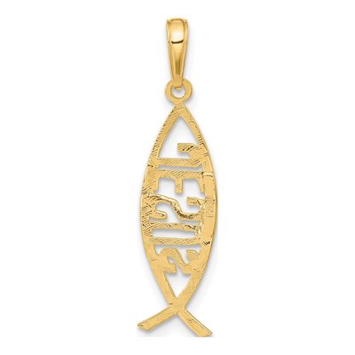 10K Yellow Gold Ichthus Fish Jesus Pendant – view 4