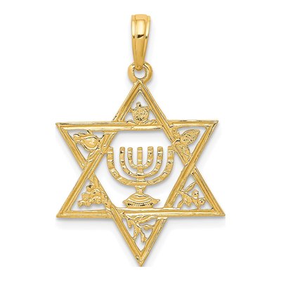 10K Yellow Gold Star of David Menorah Pendant