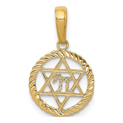 10K Yellow Gold Star of David Chai Pendant
