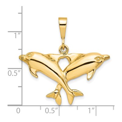 10K Yellow Gold Twin Dolphins Pendant – view 4