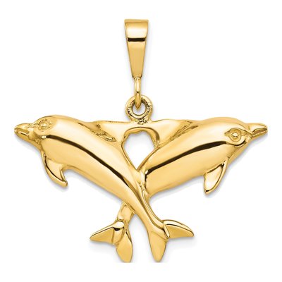 10K Yellow Gold Twin Dolphins Pendant