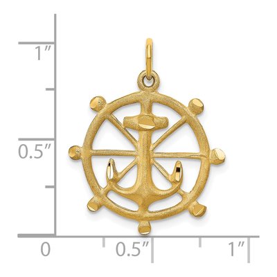 10K Yellow Gold Anchor Ships Wheel Pendant – view 4