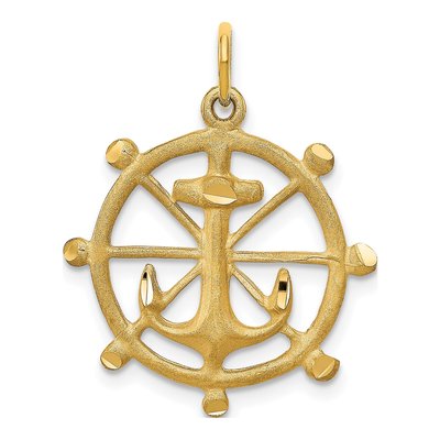 10K Yellow Gold Anchor Ships Wheel Pendant