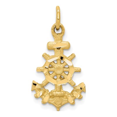 10K Yellow Gold Anchor Ships Wheel Charm