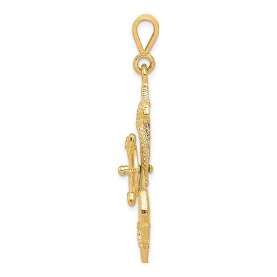 10K Yellow Gold Large Moveable Ship's Wheel Pendant – view 3