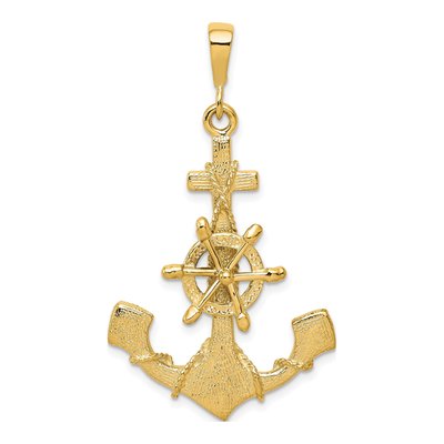10K Yellow Gold Large Moveable Ship's Wheel Pendant