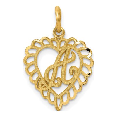10K Yellow Gold Scalloped Heart Initial A Charm