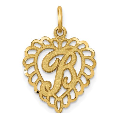 10K Yellow Gold Heart Initial B Pendant