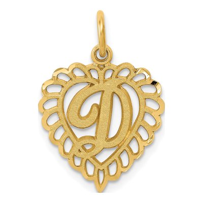 10K Yellow Gold Heart Initial D Pendant