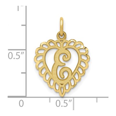 10K Yellow Gold Scalloped Heart Initial E Charm – view 4
