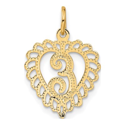 10K Yellow Gold Scalloped Heart Initial E Charm – view 5
