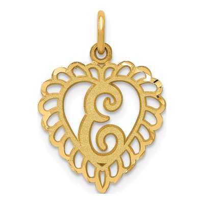 10K Yellow Gold Scalloped Heart Initial E Charm