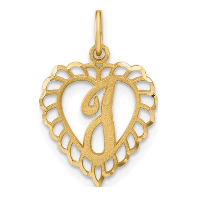10K Yellow Gold Initial I Scalloped Heart Charm
