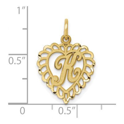 10K Yellow Gold Scalloped Heart Initial K Charm – view 4