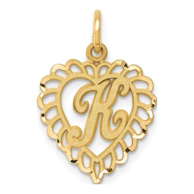 10K Yellow Gold Scalloped Heart Initial K Charm