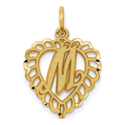 10K Yellow Gold Heart Initial M Pendant