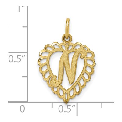 10K Yellow Gold Scalloped Heart Initial N Charm – view 4