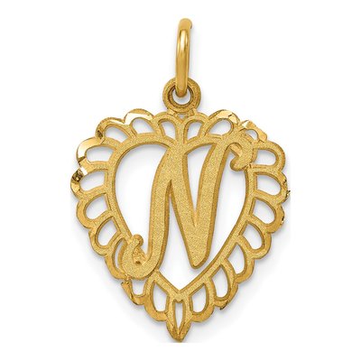 10K Yellow Gold Scalloped Heart Initial N Charm