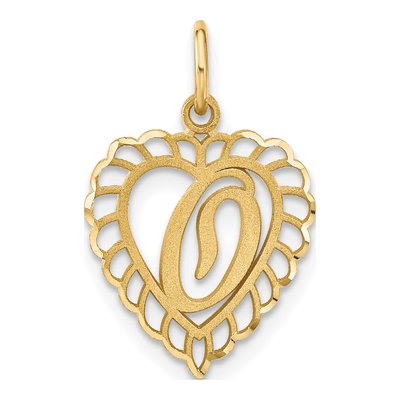 10K Yellow Gold Scalloped Heart Initial O Charm
