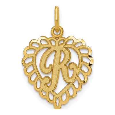 10K Yellow Gold Heart Initial R Pendant