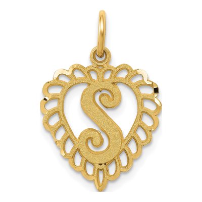 10K Yellow Gold Scalloped Heart Initial S Charm