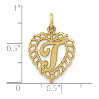 10K Yellow Gold Heart Initial T Pendant – view 4