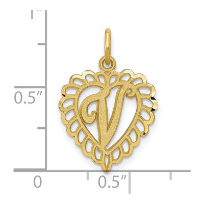 10K Yellow Gold Heart Initial V Charm – view 3
