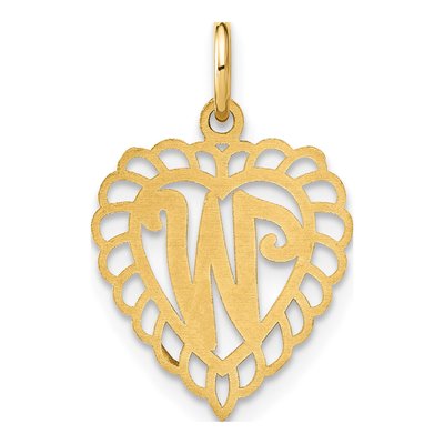 10K Yellow Gold Scalloped Heart Initial W Charm – view 4