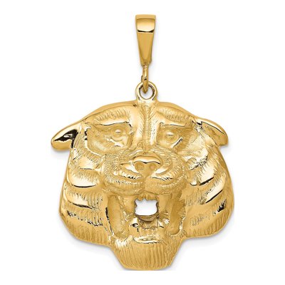 10K Yellow Gold Large Tiger Head Pendant