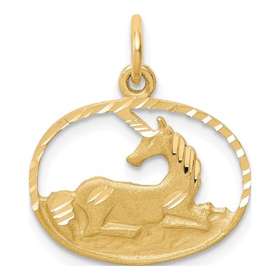 10K Yellow Gold Unicorn Oval Frame Charm