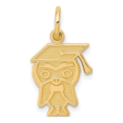 10K Yellow Gold Graduation Owl Pendant