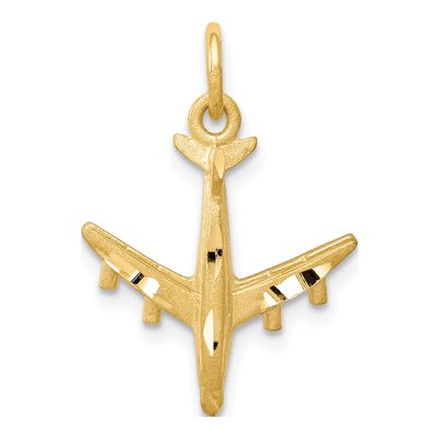 10K Yellow Gold 3D Diamond-Cut Airplane Charm