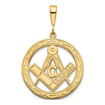 10K Yellow Gold Masonic Symbol Circle Pendant
