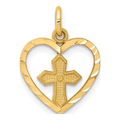 10K Yellow Gold Cross Heart Pendant