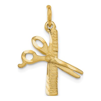 10K Yellow Gold Comb Scissors Pendant