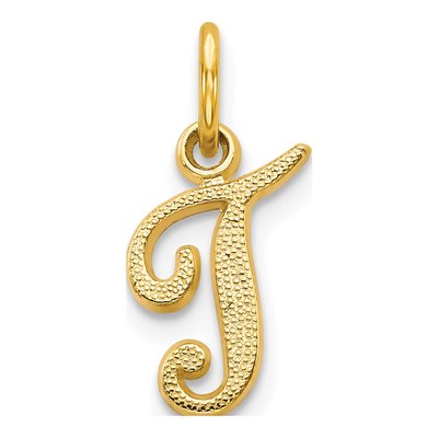 10K Yellow Gold Script Initial T Charm