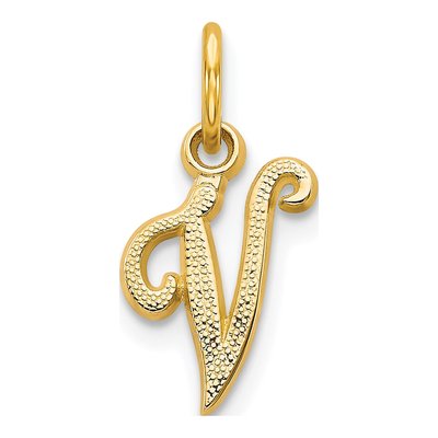 10K Yellow Gold Script Initial V Charm