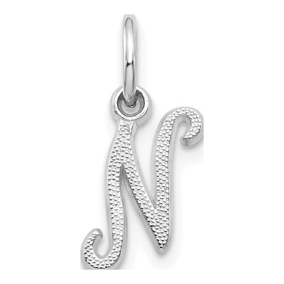 10K White Gold Script Initial N Charm