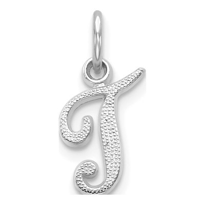 10K White Gold Script Initial T Pendant