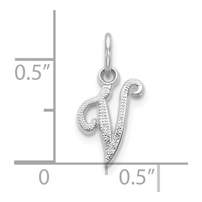 10K White Gold Script Initial V Pendant – view 4