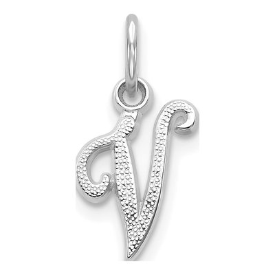 10K White Gold Script Initial V Pendant