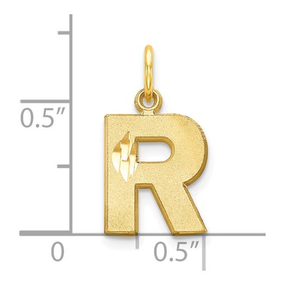 10K Yellow Gold Block Initial R Pendant – view 4